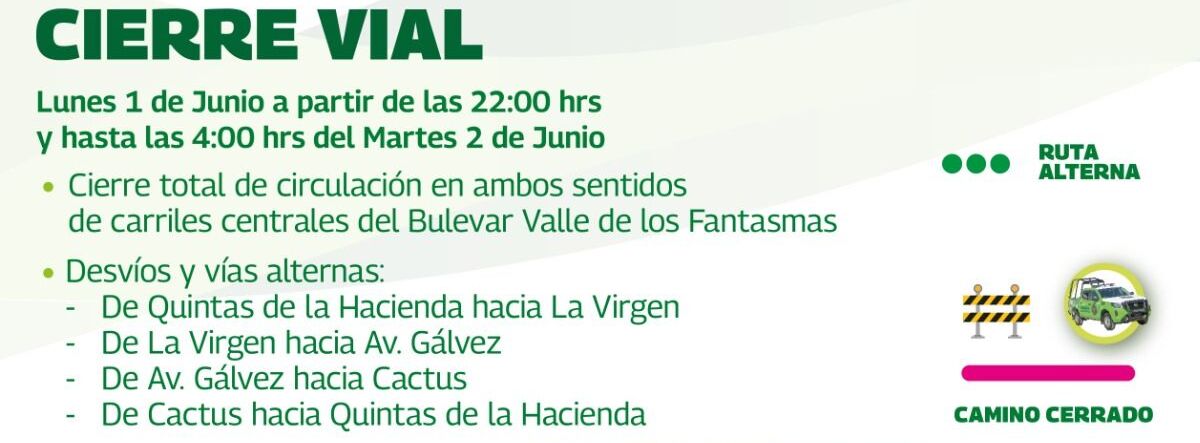 En breve cierres viales en Carretera a Rioverde